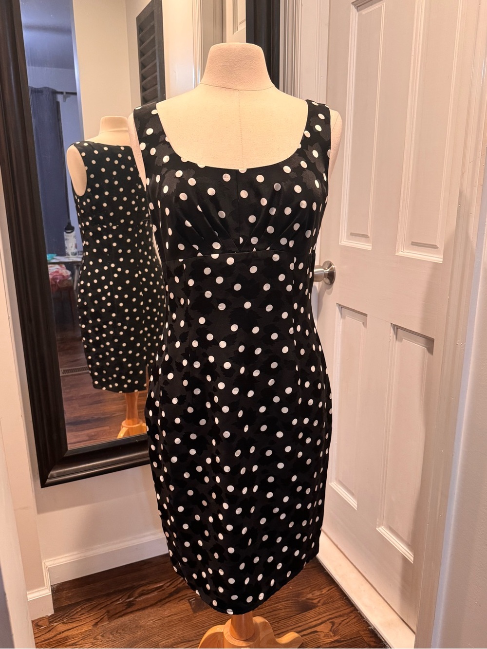 Black and White Polka Dot Midi Dress - Sleeveless Fit with Cropped Jacket